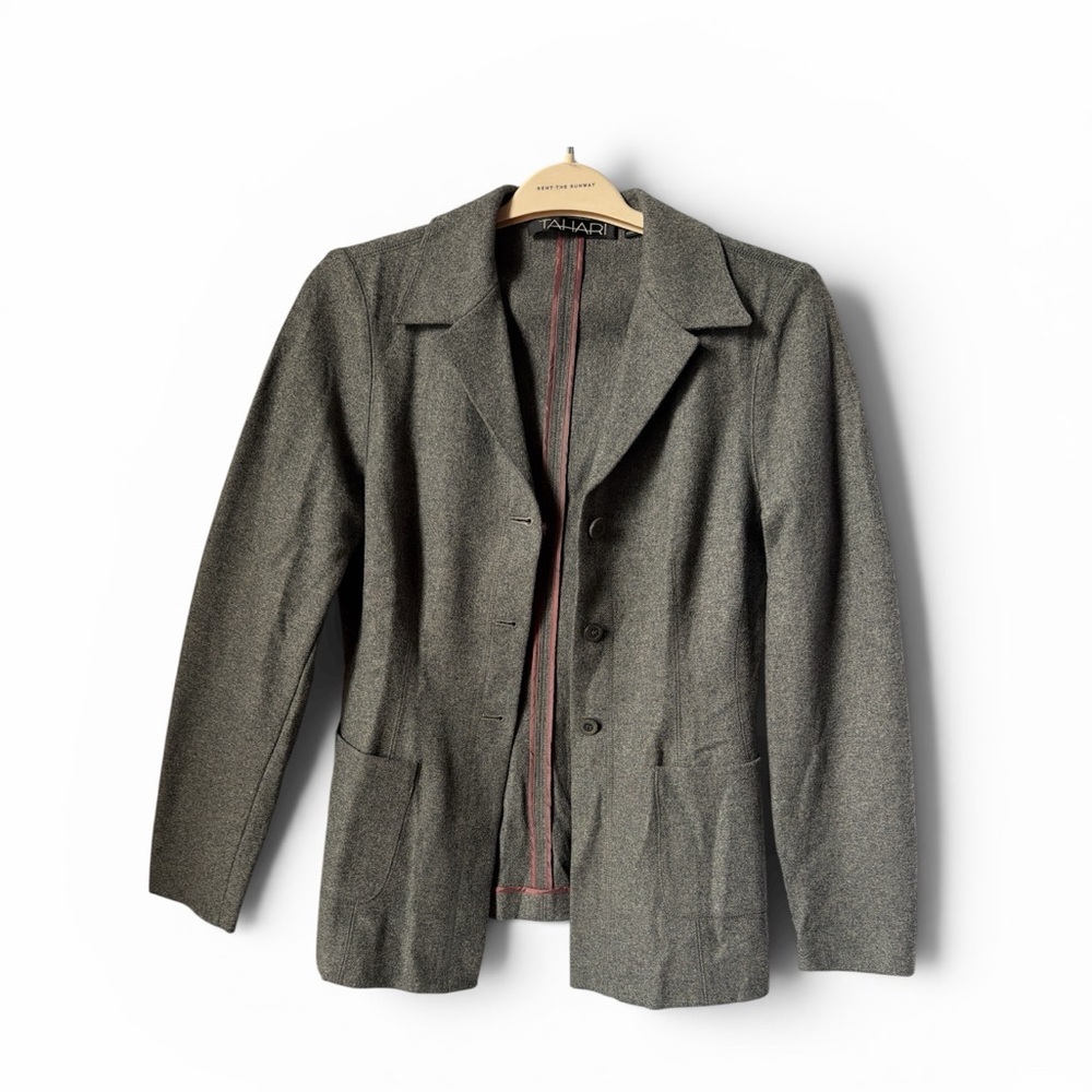 TAHARI Wool Blend Gray Women's Tailored Blazer Jacket Officecore Office Work - Picture 3 of 6